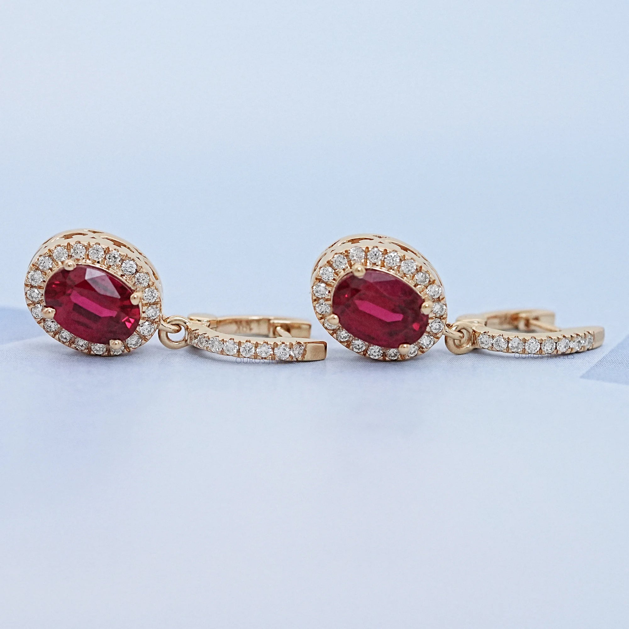 Ruby Oval Cut Halo Drop Dangle Earrings Earrings