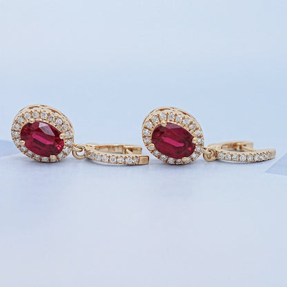 Ruby Oval Cut Halo Drop Dangle Earrings Earrings