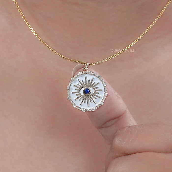 Antique Round Diamond Evil Eye Pendant Necklaces