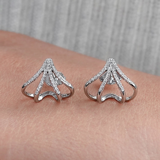 Round Lab Diamond Arrow Cage Huggie Earrings Earrings