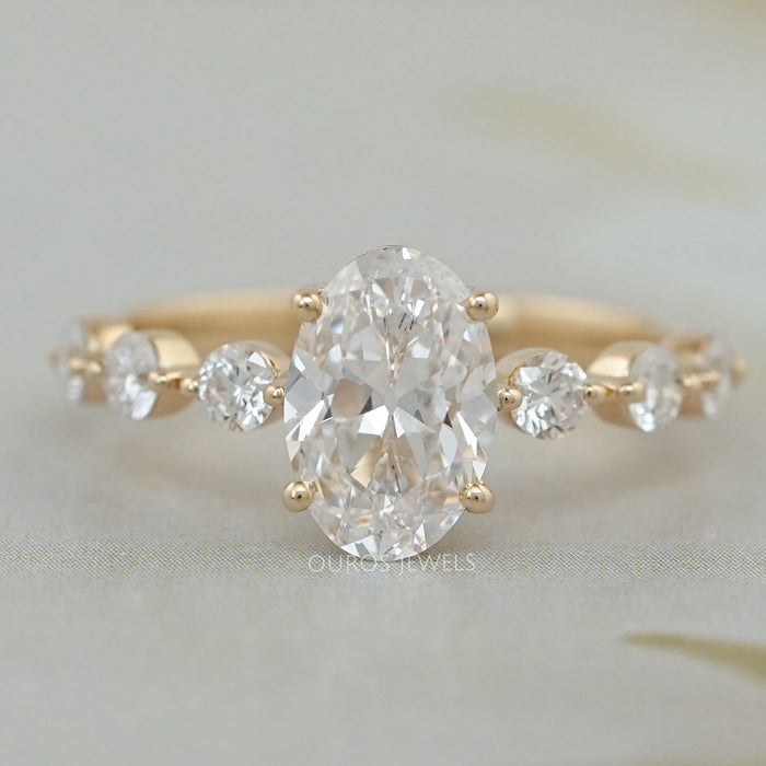 Old Mine Moval Cut Solitaire Accent Engagement Ring Ring