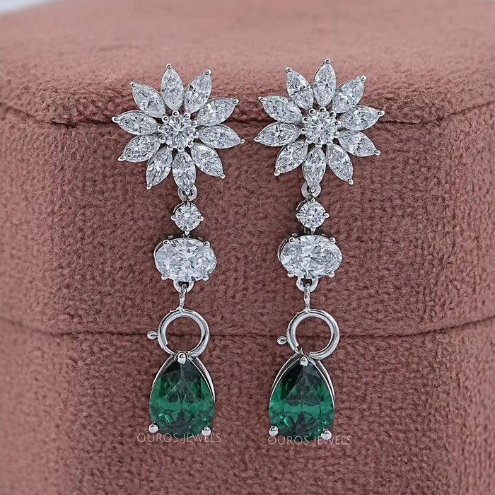 Drop Earring With Pear And Marquise Shape Diamond Earrings