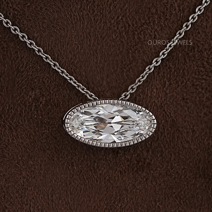 East West Old Mine Moval Lab Diamond Solitaire Pendant Necklaces