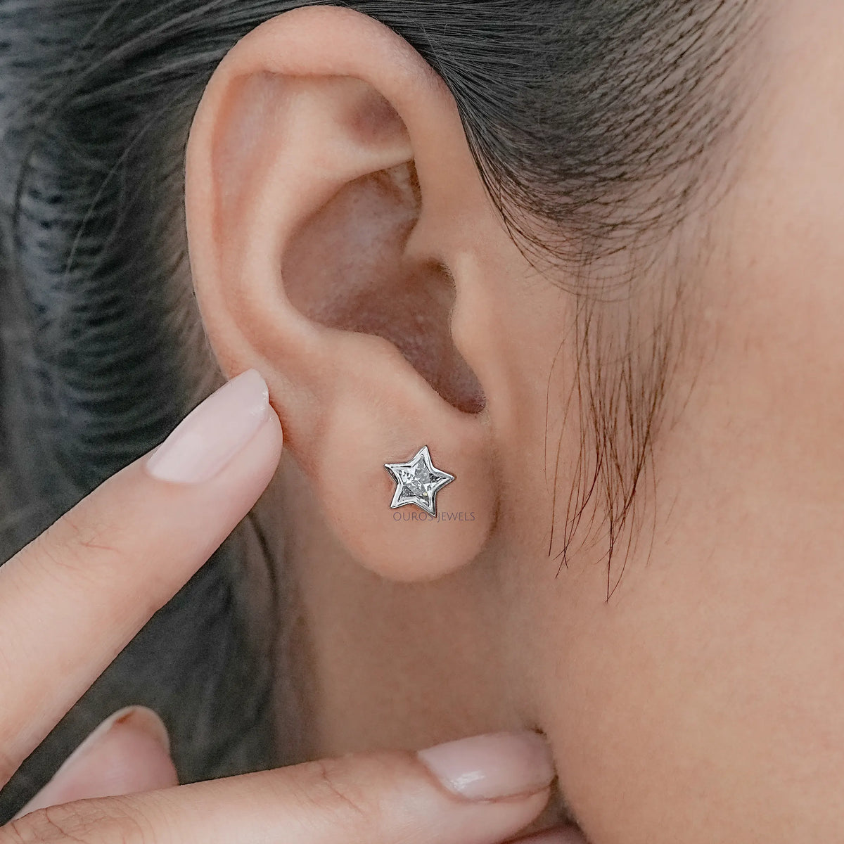 Bezel Set Star Cut Lab Diamond Stud Earring