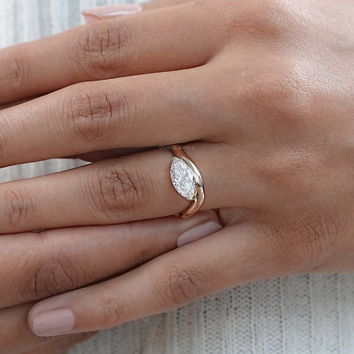 Marquise Cut Lab Wave Diamond Ring in Yellow Gold Ring