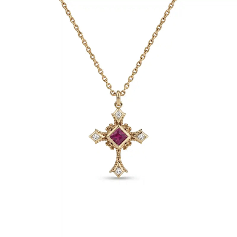 Ruby Princess Gemstone Criss Cross Pendant