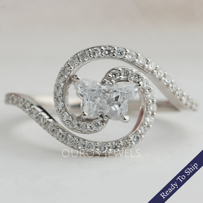 Round Bypass Setting Butterfly Cut Lab Grown Diamond Ring