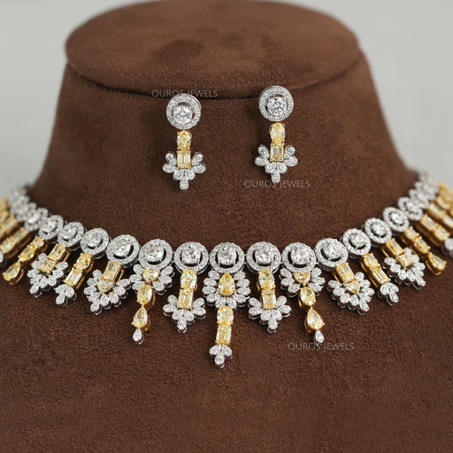 Yellow Multi Shape Lab Diamond Bridal Necklace Set Necklaces