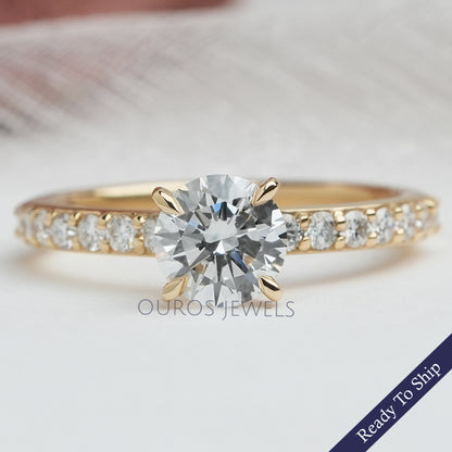 Round Cut Lab Grown Diamond Solitaire Accent Ring Ring