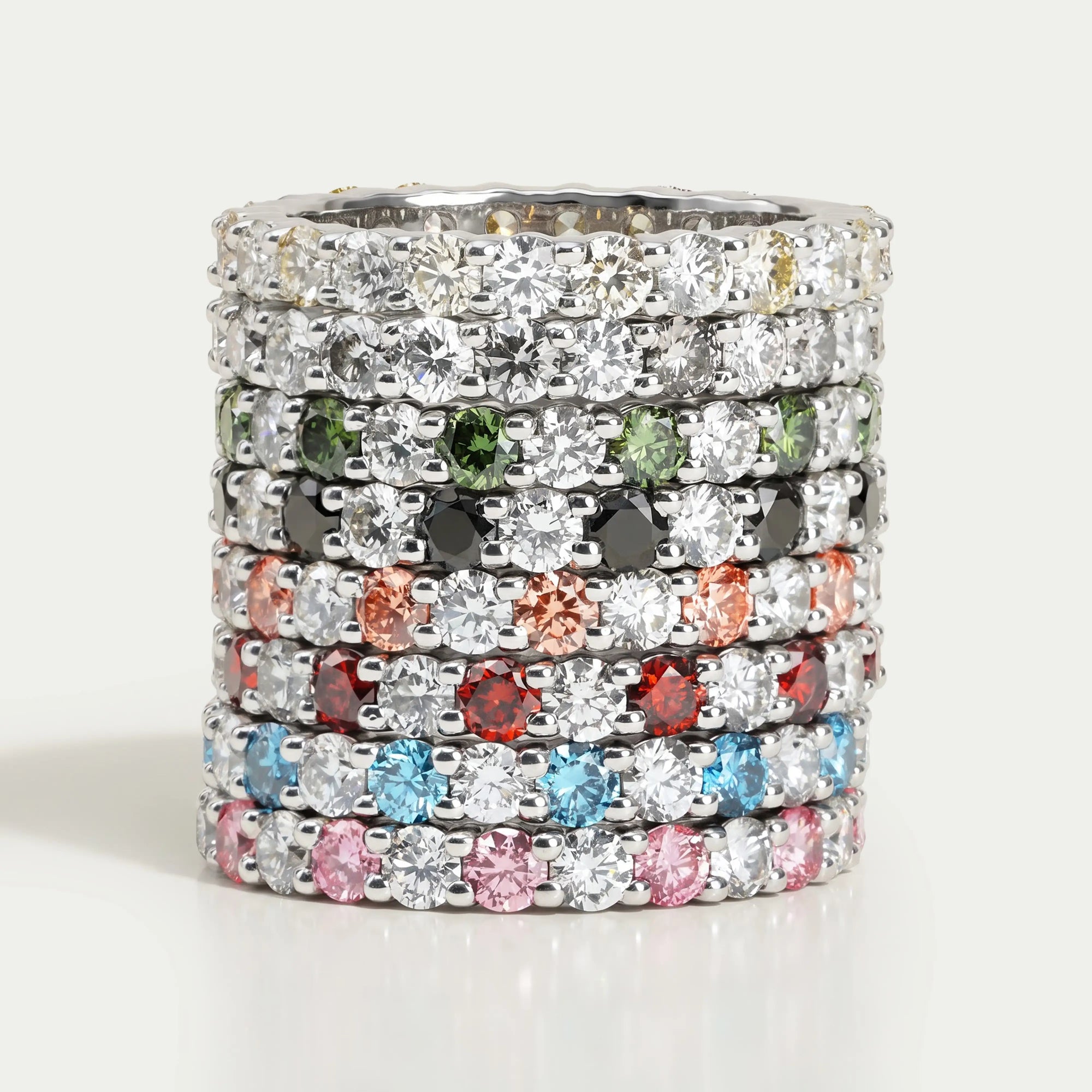Blaue und olivgrune runde Diamant Trauringe