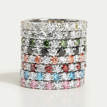 Blaue und olivgrune runde Diamant Trauringe