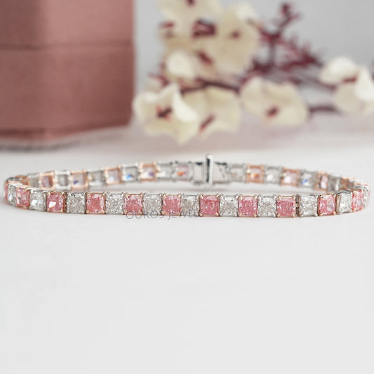 Pink Cushion Cut Lab Grown Diamond Tennis Bracelet