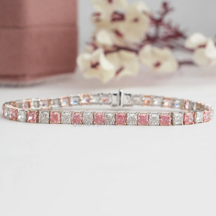 Pink Cushion Cut Lab Grown Diamond Tennis Bracelet