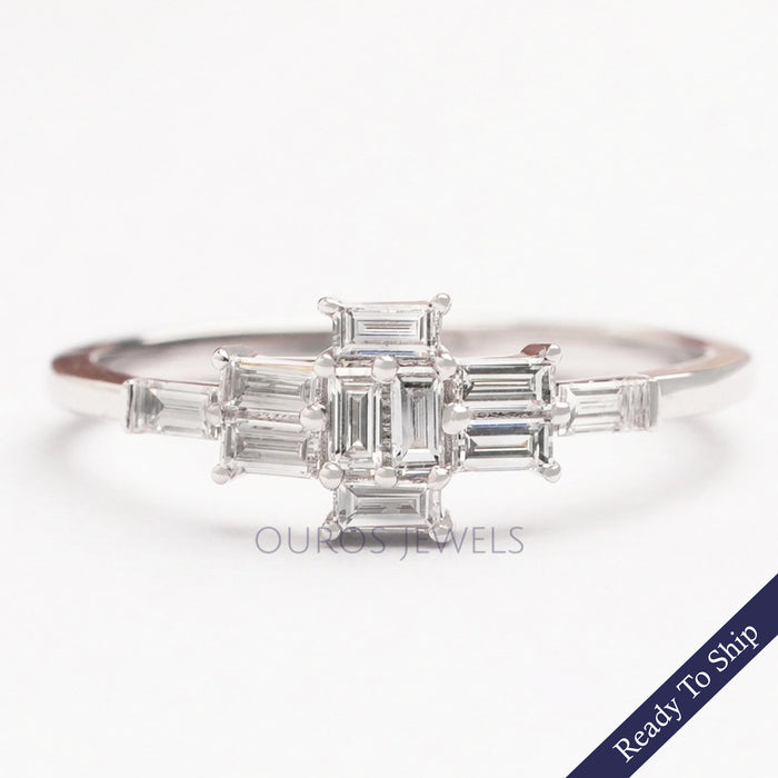 Baguette Cut Cluster Diamond Engagement Ring
