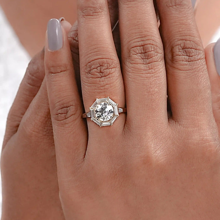 Old European Round Cut Lab Grown Diamond Halo Ring Ring