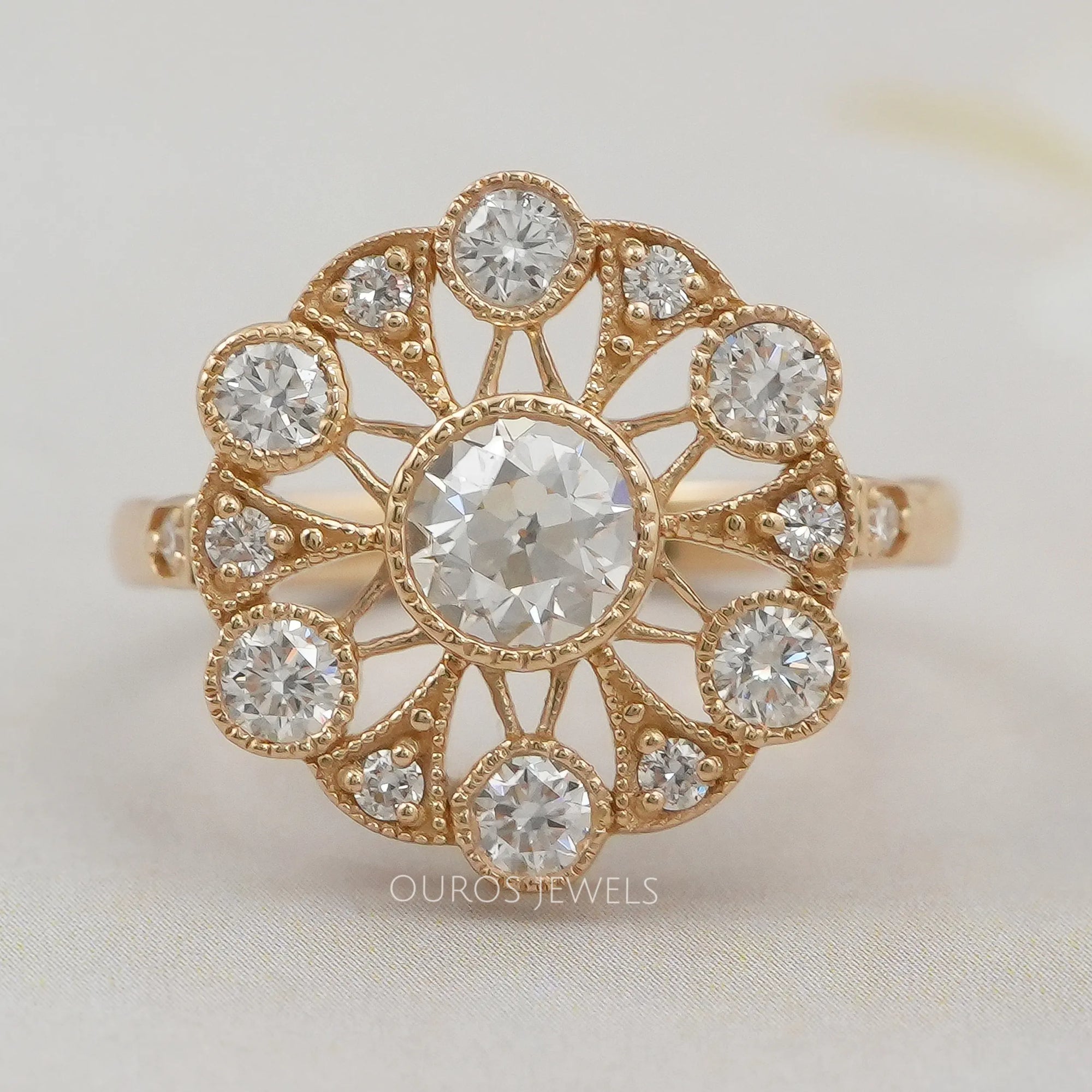 Vintage Old European Round Cut Flower Style Ring Ring