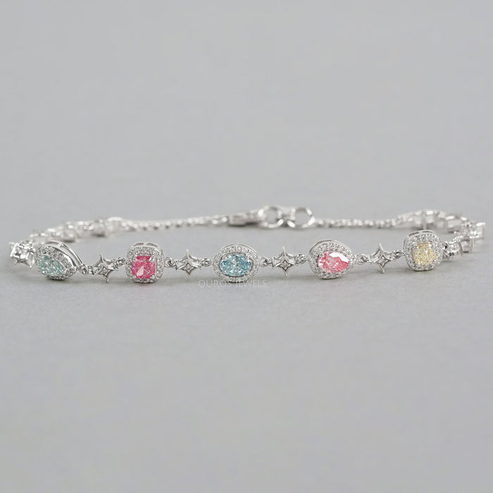 Color Diamond Halo Link Bracelet Bracelet