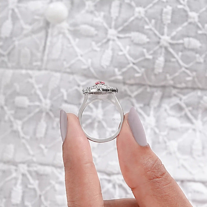 0.40 CT Pink Pear Cut Lab Diamond Double Halo Ring Ring