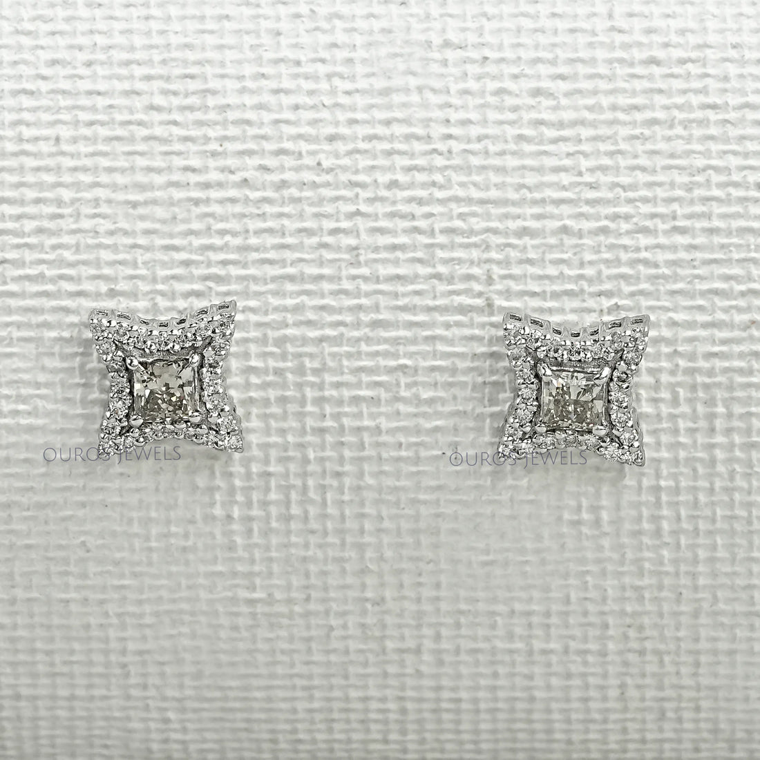 Olive Color Diamond Halo Princess Stud Earring Earrings