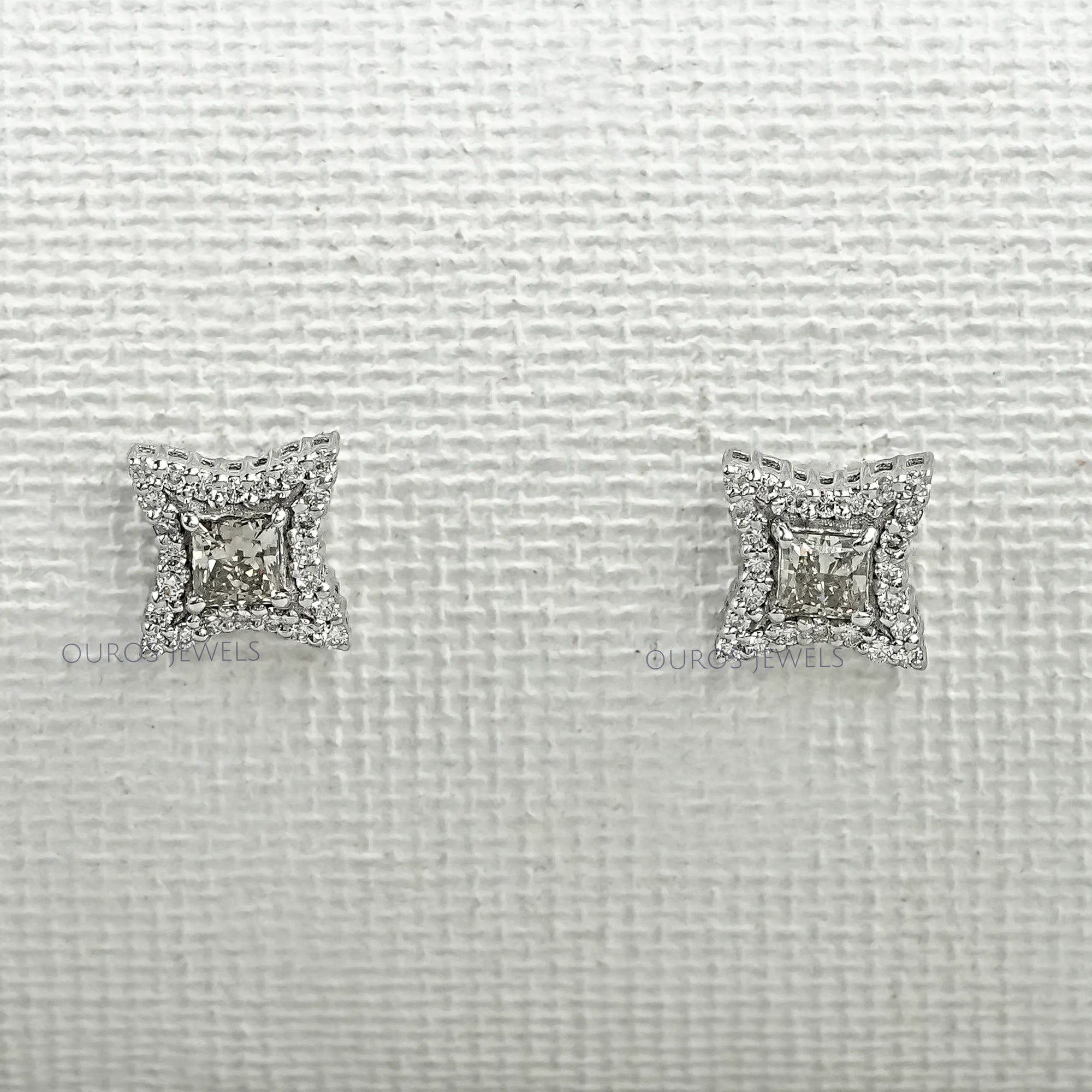 Olive Color Diamond Halo Princess Stud Earring Earrings