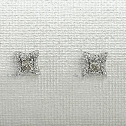 Olive Color Diamond Halo Princess Stud Earring Earrings
