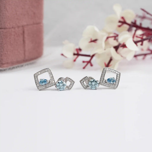 Blue Pear And Round Lab Diamond Drop Earrings Earrings