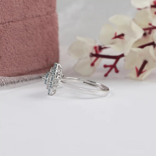 Blue Round Cut Lab Grown Diamond Cluster Set Ring Ring