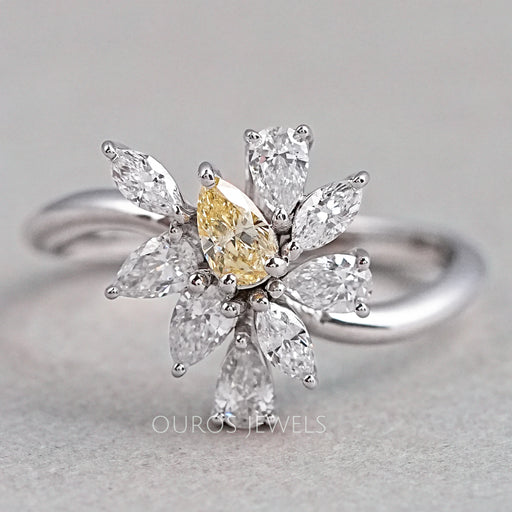 Fancy Yellow Pear And Marquise Cut Cluster Diamond Ring