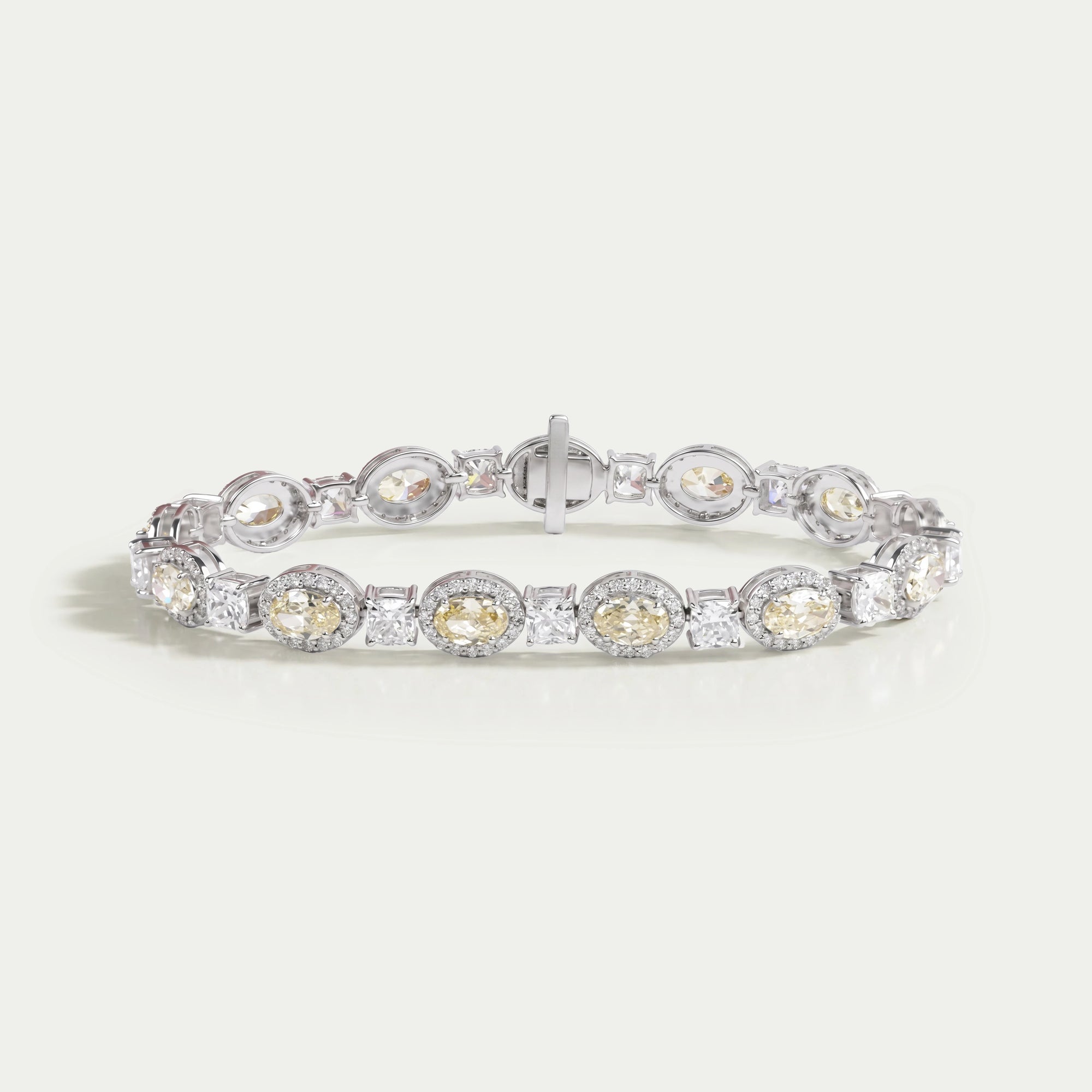 Gelbes Halo-Diamantarmband im Ovalschliff aus Laborzucht