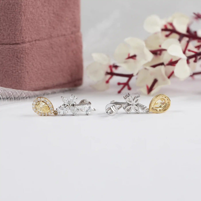 Yellow Pear Lab Diamond Halo Dangle Earrings Earrings