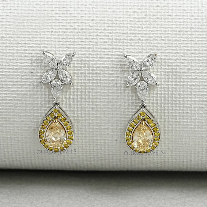 Pear Shaped Yellow Diamond Drop Earrings Earrings