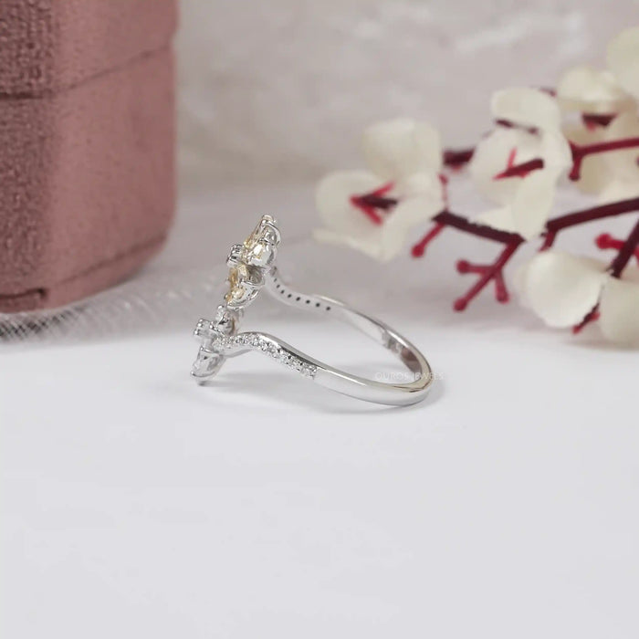 Yellow Pear Shape Lab Diamond Flower Style Bypass Ring Ring