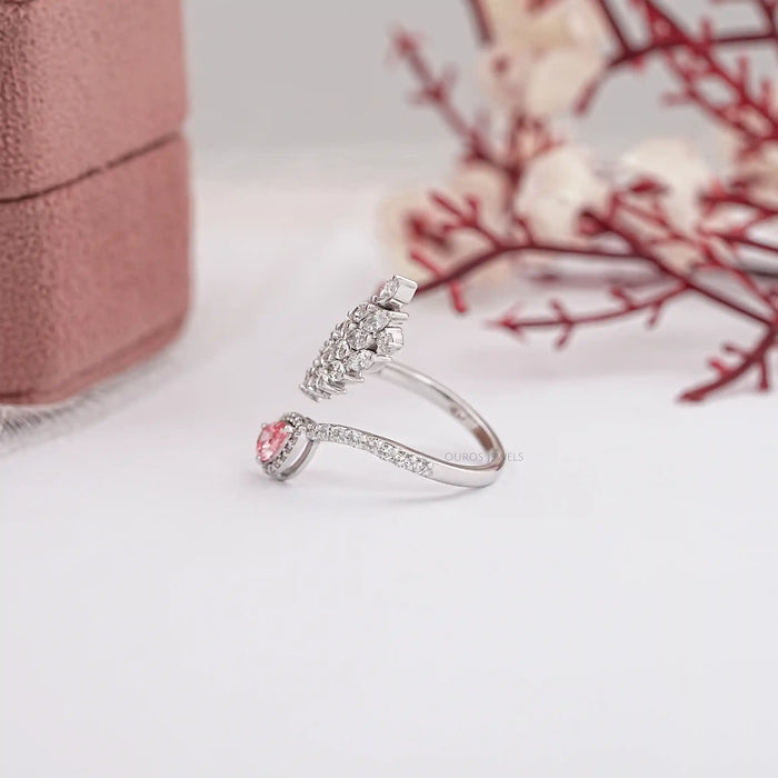 Pink Pear And Marquise Cut Diamond Leaves Style Bypass Ring Ring