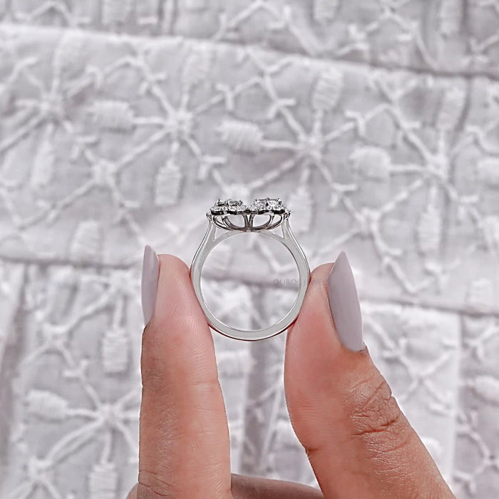 Olive Pear Shape Lab Diamond Floral Style Halo Ring Ring