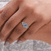 Blue Hexagon Cut Lab Diamond Three Stone Halo Ring Ring