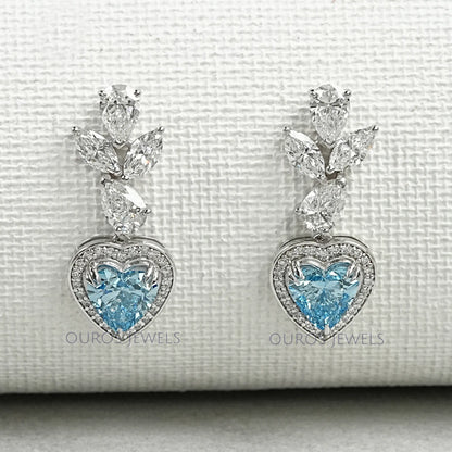 Blue Heart Halo Diamond Dangle Earrings Earrings