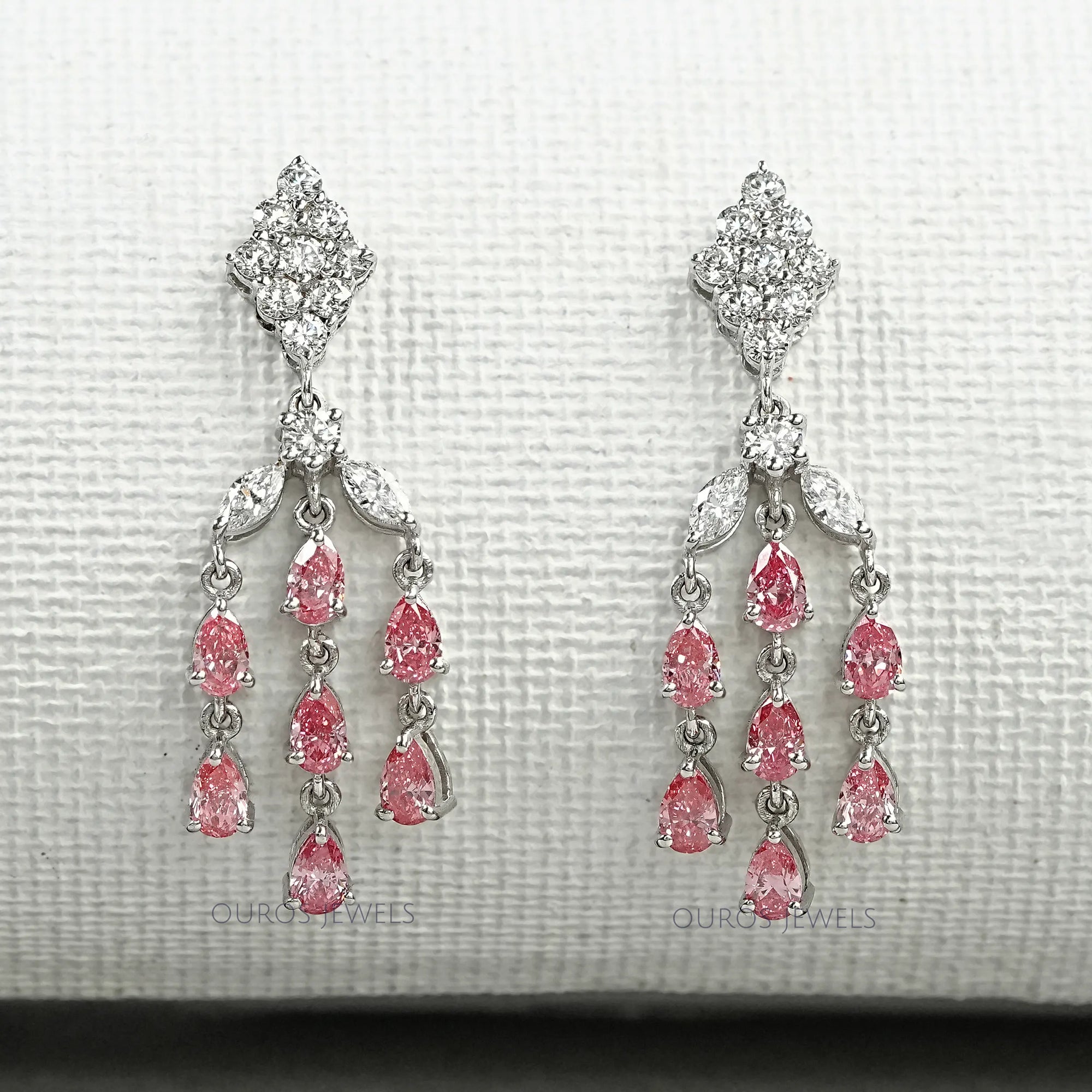 Fancy Pink Pear Chandelier Earrings Earrings