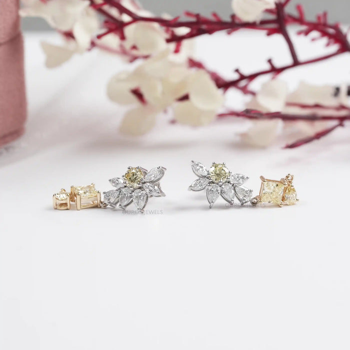 Yellow Princess Lab Diamond Floral Drop Earrings Earrings