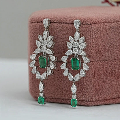 Green Emerald And Lab Diamond Dangle Earrings Earrings