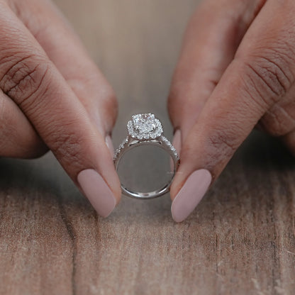 Radiant Cut Halo Solitaire Accent Engagement Ring Ring