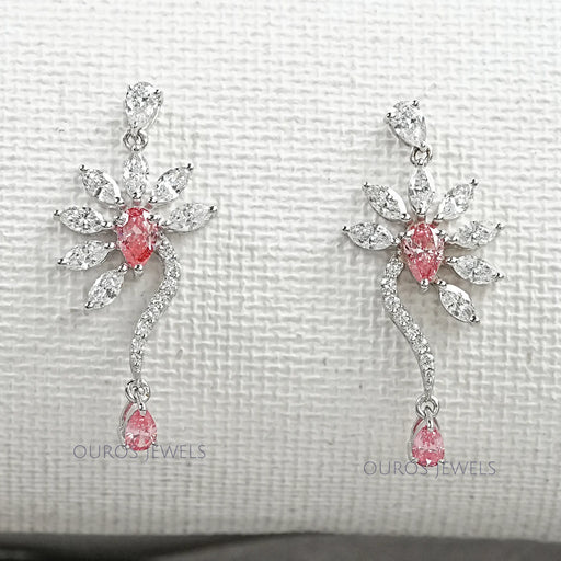 Flower Shape Pink Pear & Marquise Shape Earrings Earrings