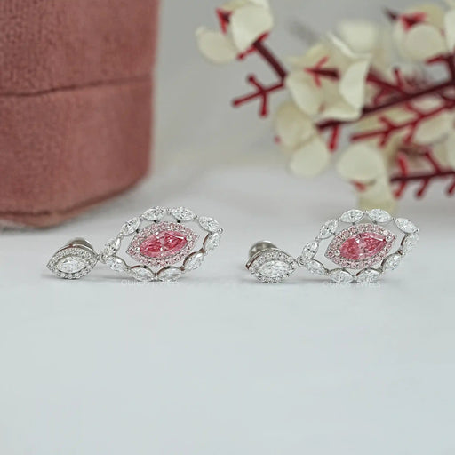 Pink Marquise Lab Diamond Double Halo Earrings Earrings
