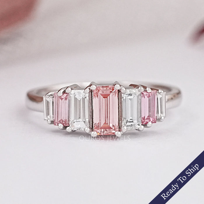 Fancy Pink Baguette Cut Lab Diamond Seven Stone Ring Ring