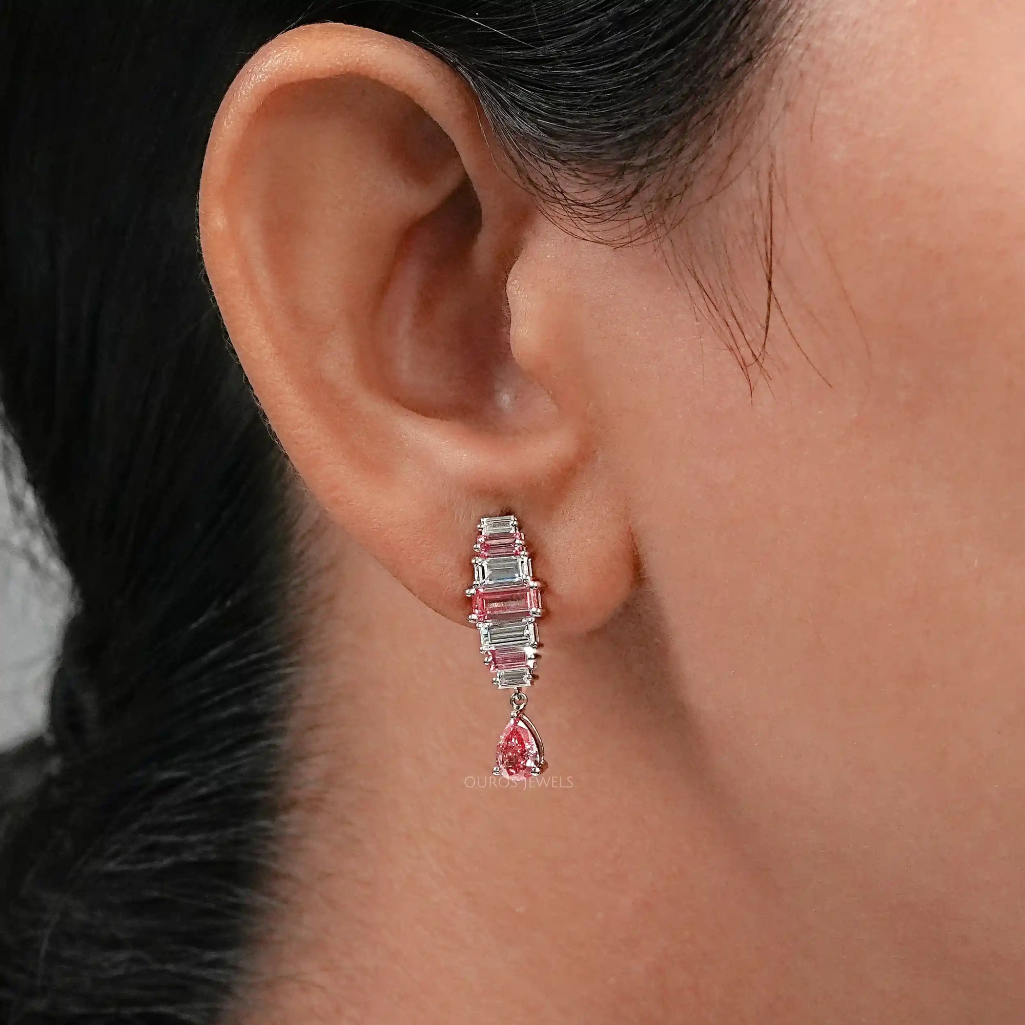 Alternative Pink Baguette Diamond Drop Earrings Earrings