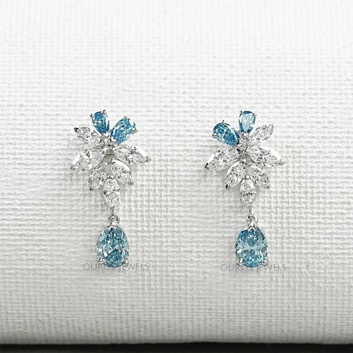 Blue Pear Diamond Cluster Drop Earrings Earrings