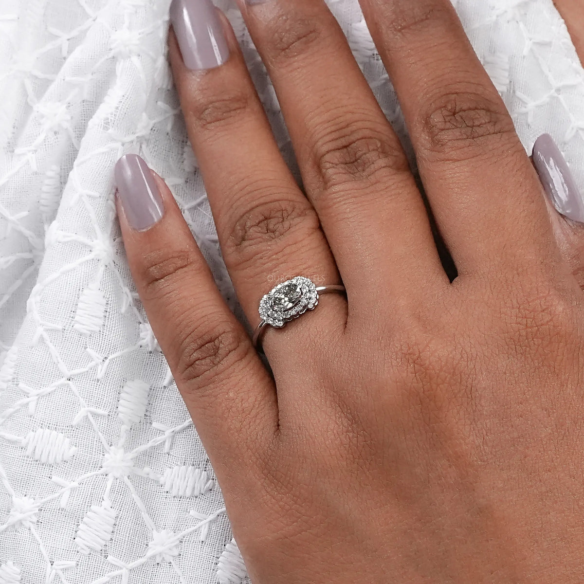 Oval Shape Olive Diamond Halo Ring Ring