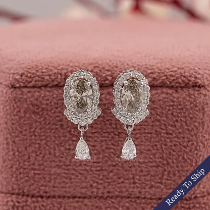 Olive Oval Diamond Halo Drop Earrings Earrings