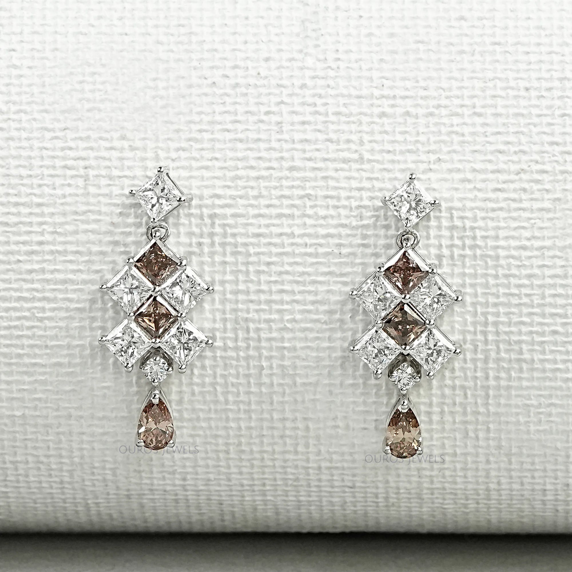 Champagne Princess Cut Lab Diamond Drop Earrings Earrings