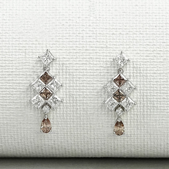 Champagne Princess Cut Lab Diamond Drop Earrings Earrings