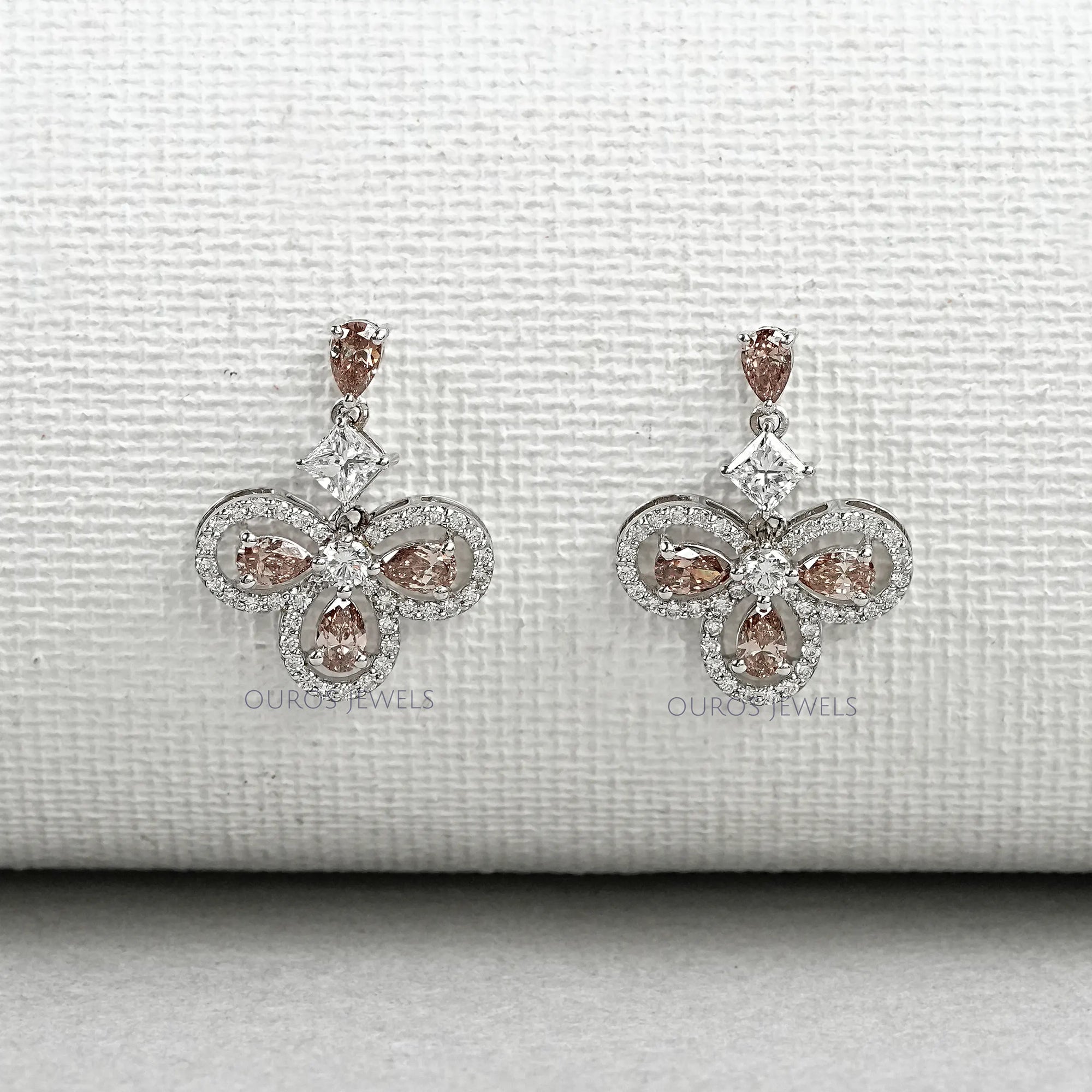 Champagne Pear Halo Dangle Earrings Earrings